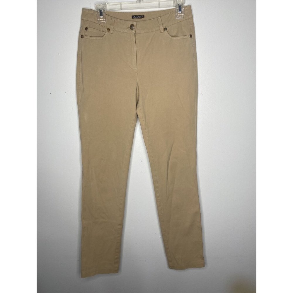 J Mc Laughlin Straight Leg Pants Size 4 Tan 5 Pocket Slim Fit Ankle Pant Beige